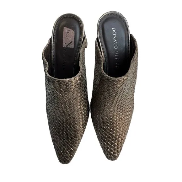 Donald Pliner Women's Ollie Metallic Nappa Slip-On Heeled Mules Pewter Size 5.5