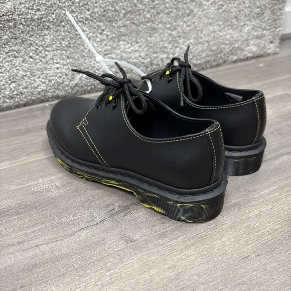 Dr. Martens 1461 Marbled Sole Men's 7 Womens 8 Black Yellow Leather Oxford Shoes