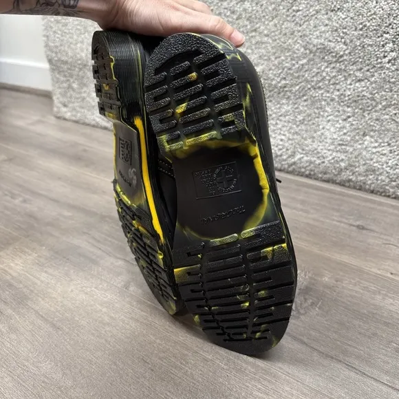 Dr. Martens 1461 Marbled Sole Men's 7 Womens 8 Black Yellow Leather Oxford Shoes