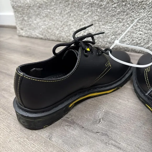 Dr. Martens 1461 Marbled Sole Men's 7 Womens 8 Black Yellow Leather Oxford Shoes