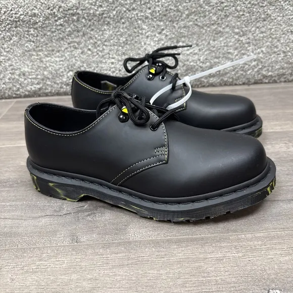 Dr. Martens 1461 Marbled Sole Men's 7 Womens 8 Black Yellow Leather Oxford Shoes