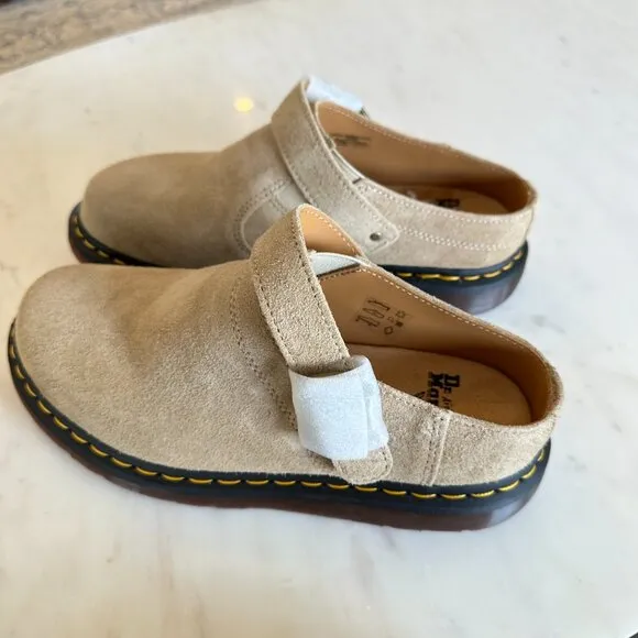 Dr. Martens Isham Desert Oasis Tan Suede Mules Comfort Unisex M8 W9 EU 41