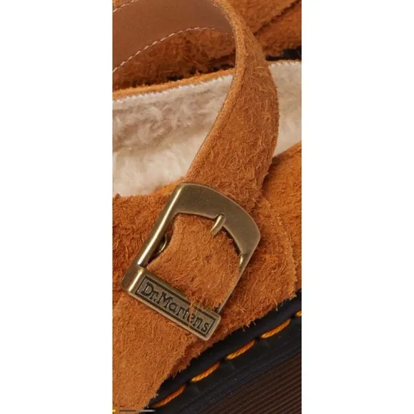 Dr Martens Isham Faux Shearling Suede Slingback Mules M 9  W-10 Pecan Brown