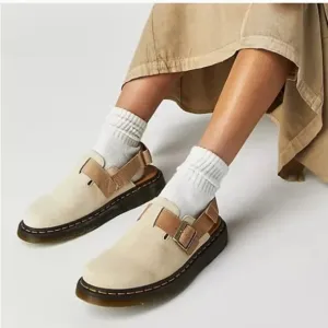 Dr. Marten’s Jorge II Suede &amp; Leather Slingback Mules in Parchment Beige 12