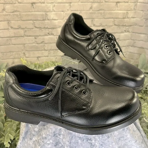 Dr. Scholl’s “Direction” Black Leather Slip Resistant Work Oxfords Mens 12W🖤VGUC