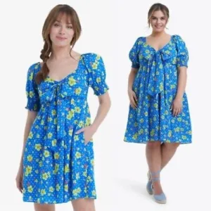 Draper James Jennifer short sleeve mini dress polka dot floral 1X bow front