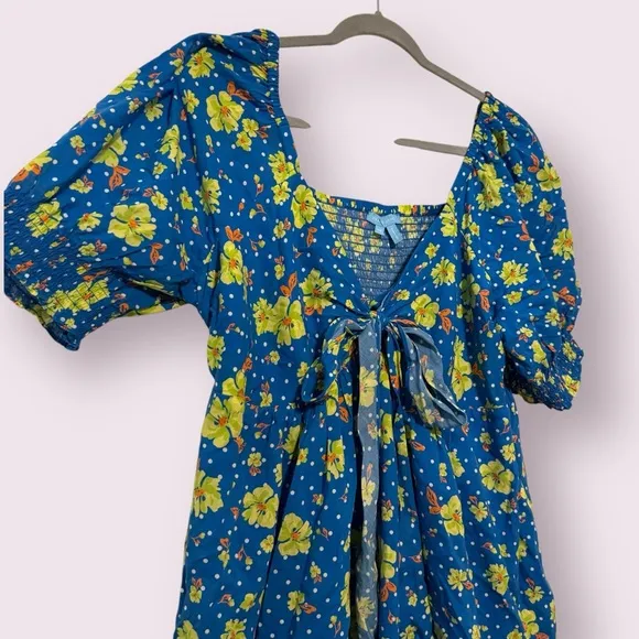 Draper James Jennifer short sleeve mini dress polka dot floral 1X bow front