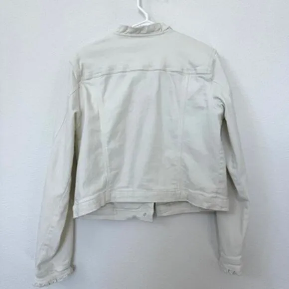 Draper James RSVP Ruffle Collar Denim Jacket White Cotton Women Large Southern