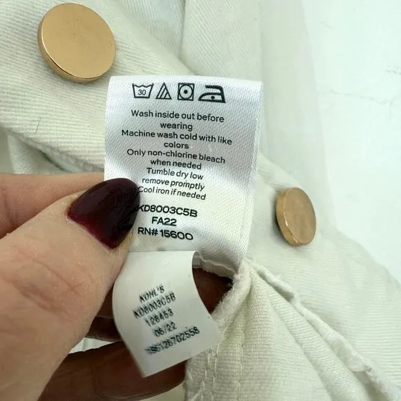 Draper James RSVP Ruffle Collar Denim Jacket White Cotton Women Large Southern