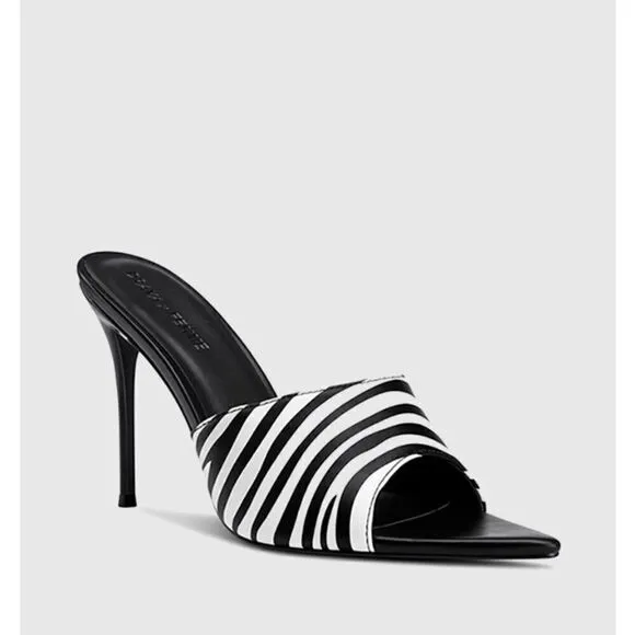 DRAYA MICHELE X LA FEMME Heels Zebra Pointed Toe 4” Stiletto Black White US 8