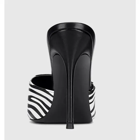 DRAYA MICHELE X LA FEMME Heels Zebra Pointed Toe 4” Stiletto Black White US 8