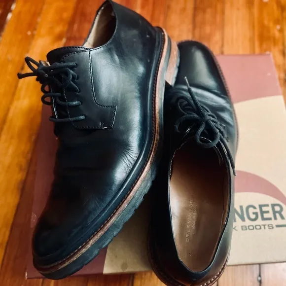 Dries Van Noten Black Leather Oxfords with Polished Finish