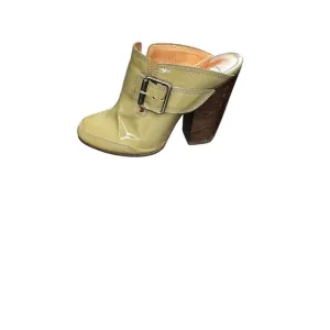 Dries Van Noten Green Buckle Patent Leather Slip On Mules Size 7 1/2