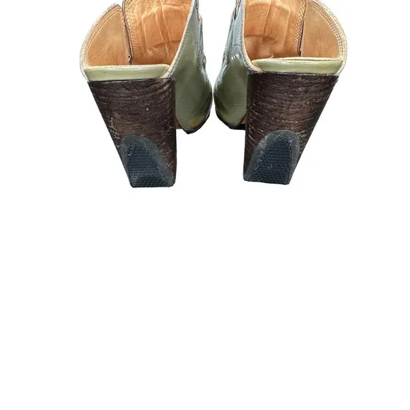 Dries Van Noten Green Buckle Patent Leather Slip On Mules Size 7 1/2