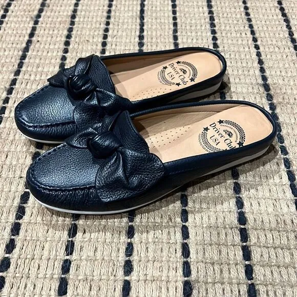 Drivers Club USA California Navy Leather Mules A20