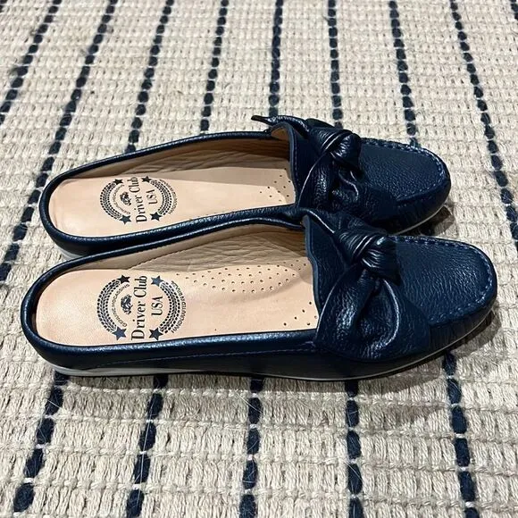 Drivers Club USA California Navy Leather Mules A20