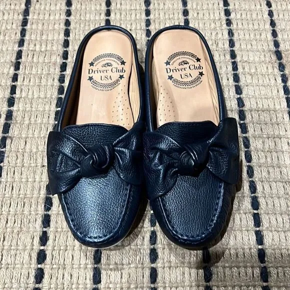 Drivers Club USA California Navy Leather Mules A20