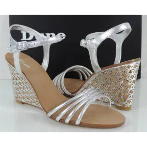 Dune London Hath Dress Strappy Wedge Heels Sandal Leather Silver
