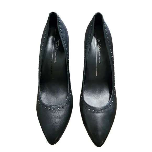 Ecco black leather studded heels Sz 9 (40)