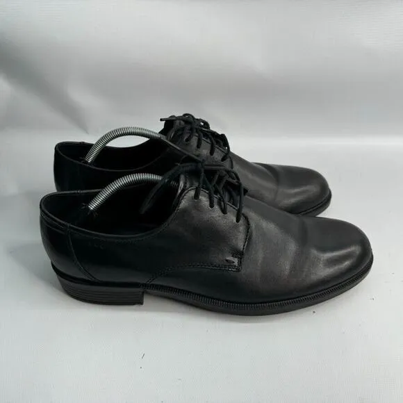 Ecco Harold‎ Plain Toe Oxfords Mens 12 Black Leather Lace Up Derby Dress Shoes
