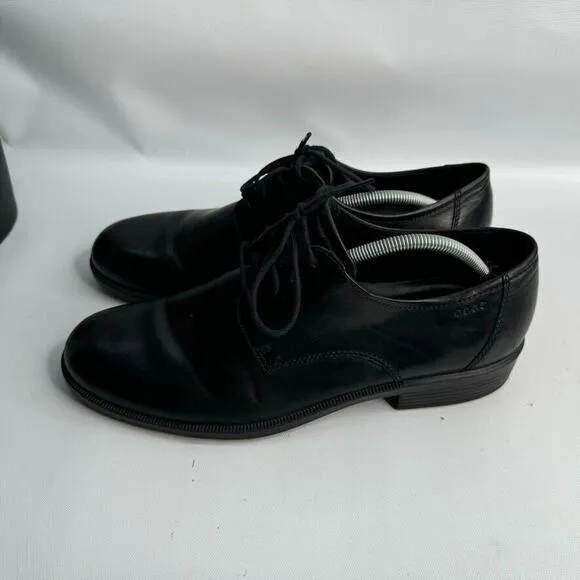 Ecco Harold‎ Plain Toe Oxfords Mens 12 Black Leather Lace Up Derby Dress Shoes