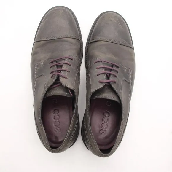Ecco Knoxville Men's Eu 44 Captoe Oxfords Dress Dark Gray Leather Purple Laces