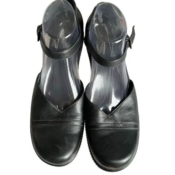 Ecco Mary Jane Black Buckle Strap Leather Clogs Shoes Size EU 41 US 10