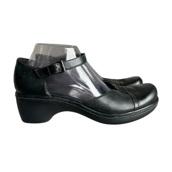 Ecco Mary Jane Black Buckle Strap Leather Clogs Shoes Size EU 41 US 10