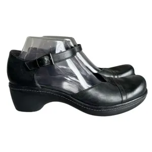 Ecco Mary Jane Black Buckle Strap Leather Clogs Shoes Size EU 41 US 10