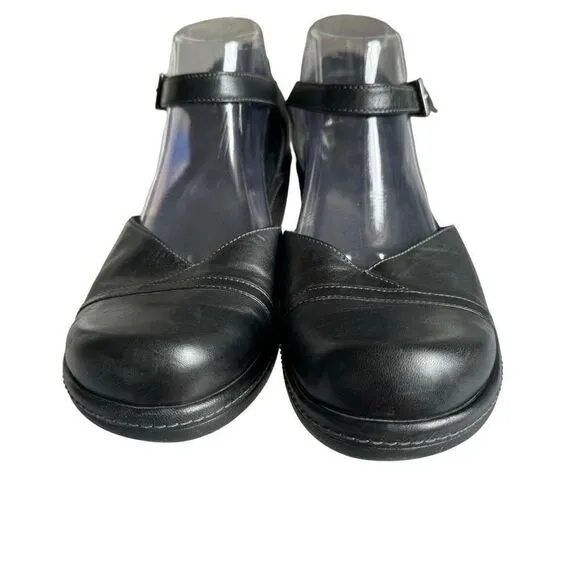 Ecco Mary Jane Black Buckle Strap Leather Clogs Shoes Size EU 41 US 10