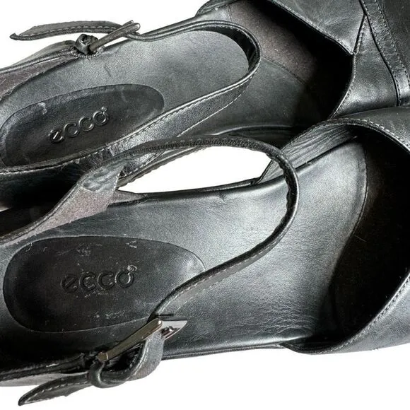 Ecco Mary Jane Black Buckle Strap Leather Clogs Shoes Size EU 41 US 10