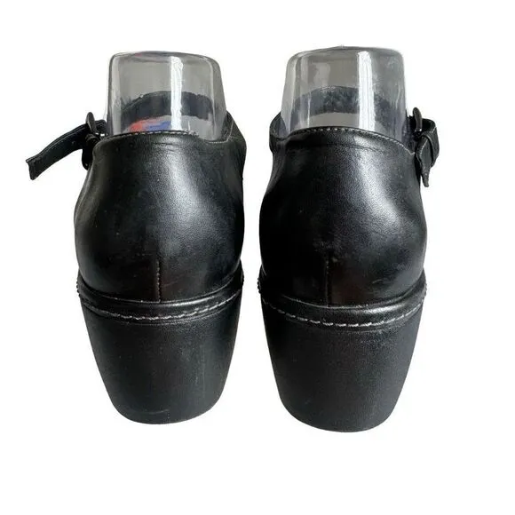 Ecco Mary Jane Black Buckle Strap Leather Clogs Shoes Size EU 41 US 10