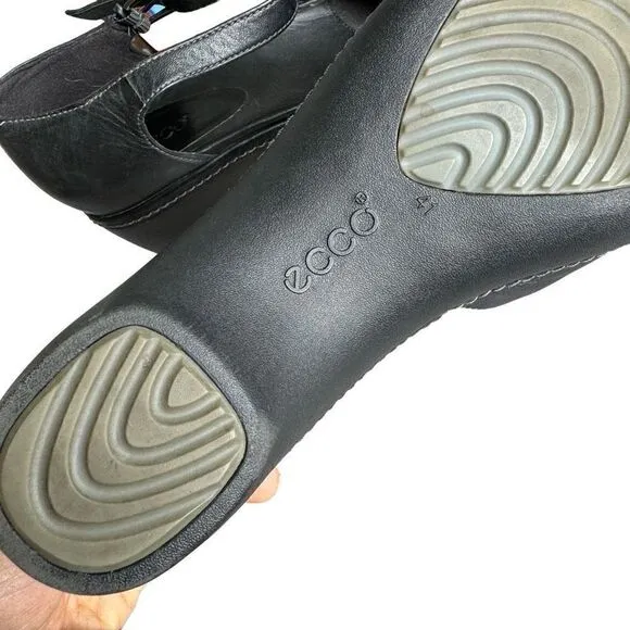 Ecco Mary Jane Black Buckle Strap Leather Clogs Shoes Size EU 41 US 10