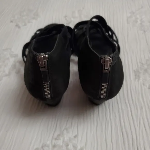Eileen Fischer Fara Black Tumbled Nubuck Leather Strappy Block Heels Size 9.5