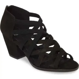 Eileen Fischer Fara Black Tumbled Nubuck Leather Strappy Block Heels Size 9.5