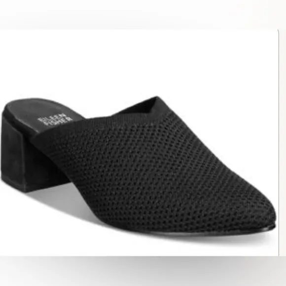 Eileen Fisher Black Closed Toe Suede Mules 1.75” heel Size 9.5