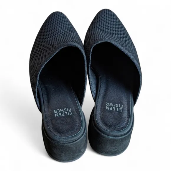 Eileen Fisher Block Heel Mule Gest Stretch Knit Pointed Toe Slip On Shoe 8.5
