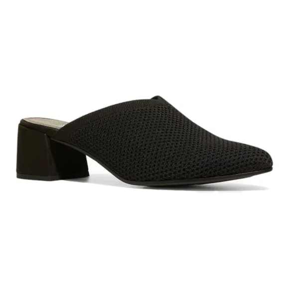 Eileen Fisher Block Heel Mule Gest Stretch Knit Pointed Toe Slip On Shoe 8.5