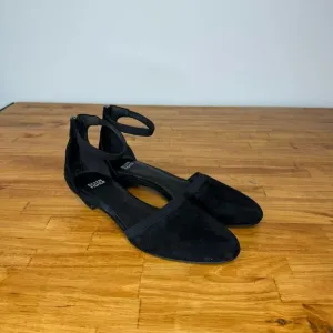 Eileen Fisher Ivie Black Suede Leather Ankle Strap Mesh Trim Heels Size 8.5