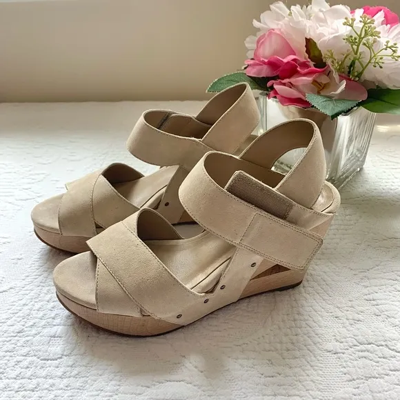 Eileen Fisher Leather Wooden Cut Out Clog Wedge 5 5.5