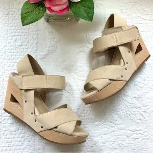 Eileen Fisher Leather Wooden Cut Out Clog Wedge 5 5.5