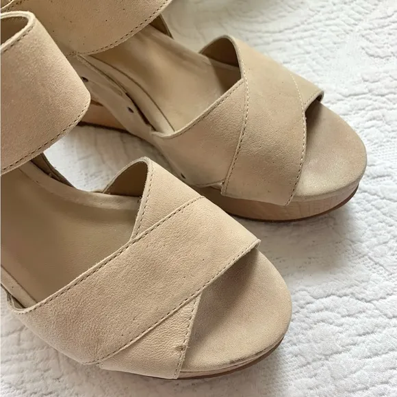 Eileen Fisher Leather Wooden Cut Out Clog Wedge 5 5.5