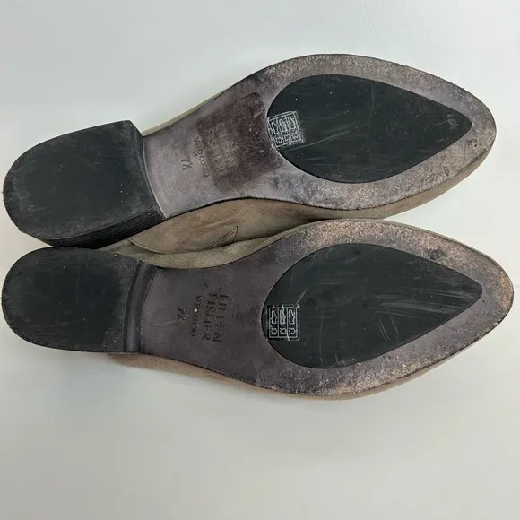 EILEEN FISHER SYLVIA TAN SUEDE BLOCK HEEL SIZE 7.5 MULES