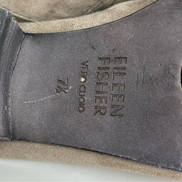 EILEEN FISHER SYLVIA TAN SUEDE BLOCK HEEL SIZE 7.5 MULES