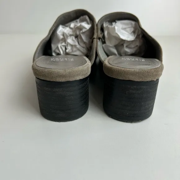 EILEEN FISHER SYLVIA TAN SUEDE BLOCK HEEL SIZE 7.5 MULES