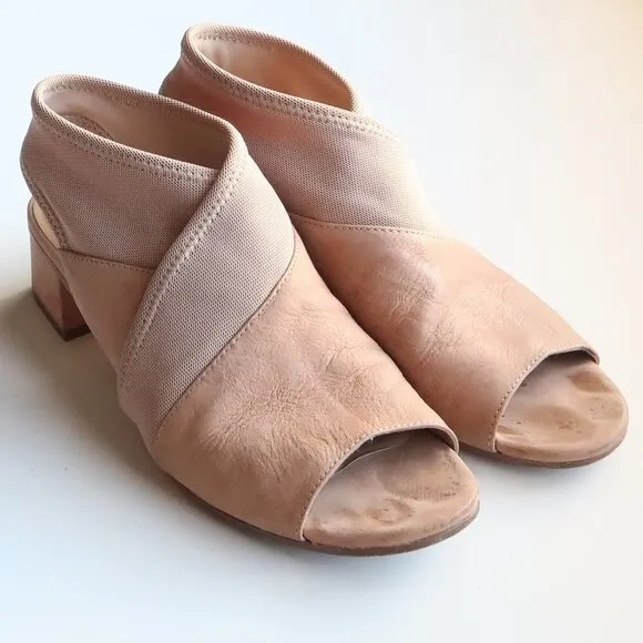 Eileen Fisher Tan Nubuck Leather Blok Heel Open Toe Pull-on Sandals Summer Shoes