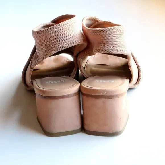Eileen Fisher Tan Nubuck Leather Blok Heel Open Toe Pull-on Sandals Summer Shoes