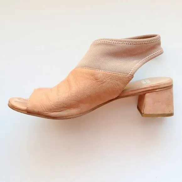 Eileen Fisher Tan Nubuck Leather Blok Heel Open Toe Pull-on Sandals Summer Shoes