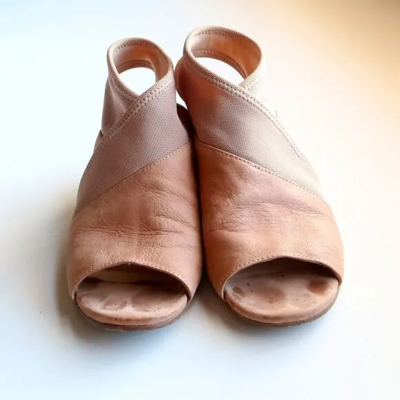 Eileen Fisher Tan Nubuck Leather Blok Heel Open Toe Pull-on Sandals Summer Shoes