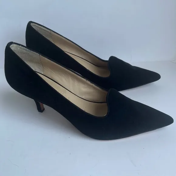 Elizabeth And James Black Suede Women's Pointed Toe Heels Cutout Shoes 8M